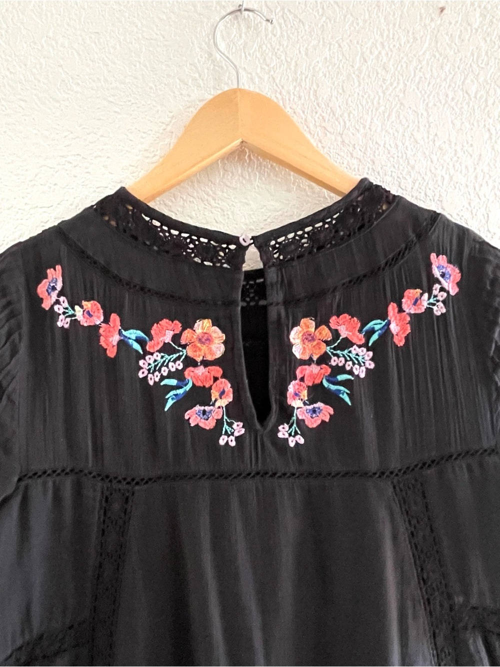 Free People Perfectly Victorian Black Embroidered Mini Dress Size Small Boho - Picture 9 of 13